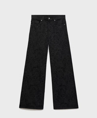 Mango Paisley High Waist Wide Leg Jeans In Black
