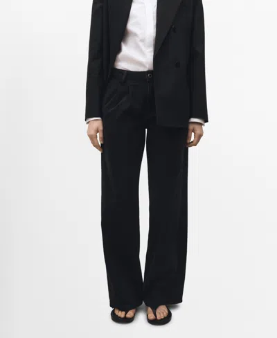Mango Women's Wide-leg Pleated Jeans In Black Denim