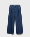 Mango Pleated Wide Leg Jeans In Blue