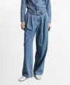 Mango Women's Wide Leg Pleated Jeans In Medium Blue