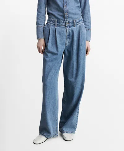 Mango Women's Wide Leg Pleated Jeans In Medium Blue