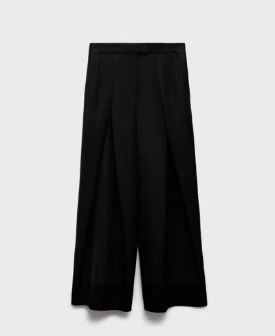 Mango Women's Wide Leg Pleated Pants In Black