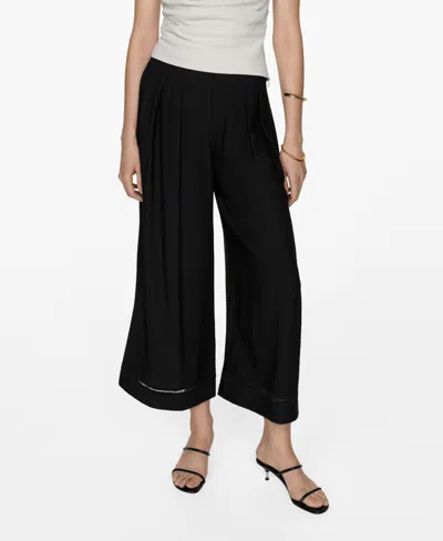 Mango Wide Leg Crop Pants In Black