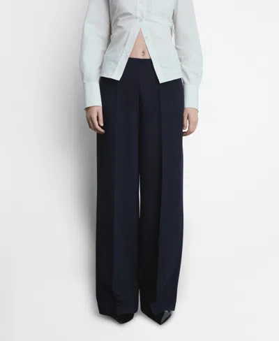 Mango Wide Leg Crop Pants In Dark Navy