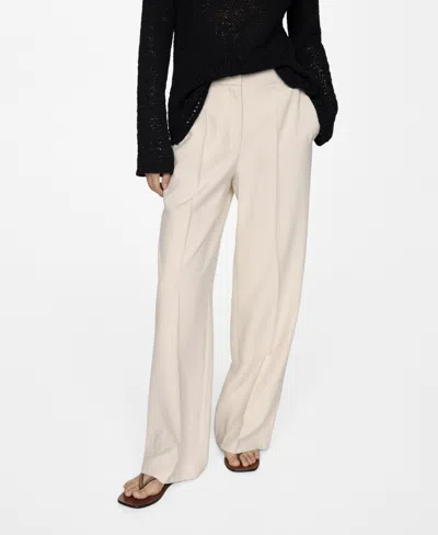 Mango Women's Wide Leg Pleated Pants In White