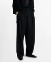 Mango Pleated Wide Leg Pants In Black