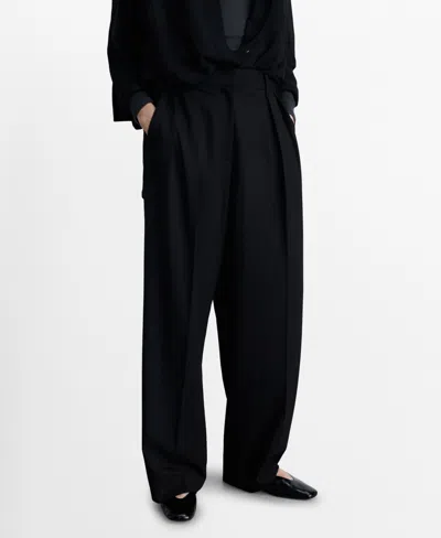Mango Women's Wide Leg Pleated Trousers In Black