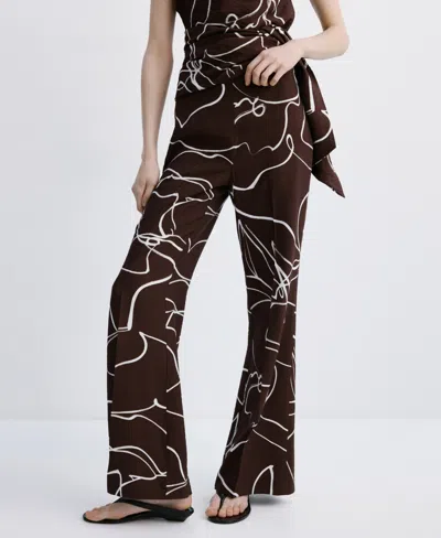 Mango Print Wide Leg Pants In Brown