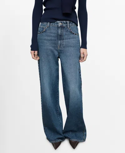 Mango Wide Leg Studded Jeans Dark Blue