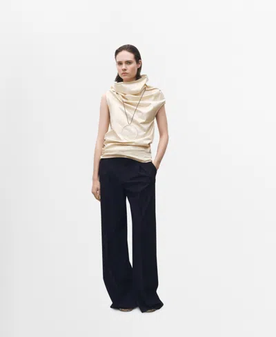 Mango Women's Wide Leg Wool-blend Pleated Pants In Navy