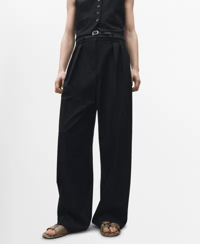 Mango Women's Wide Leg Wool Blend Suit Trousers In Black