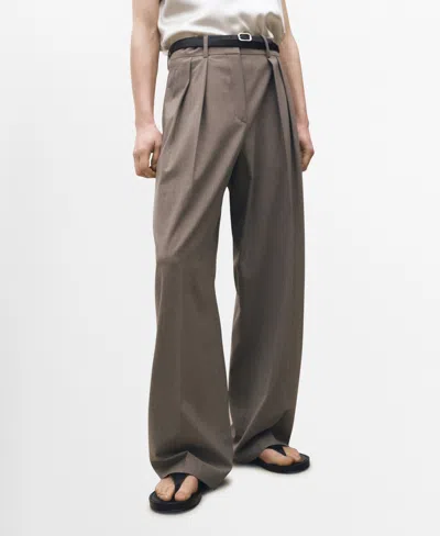 Mango Women's Wide Leg Wool Blend Suit Trousers In Medium Brown