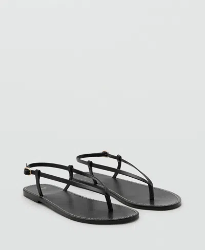 Mango Women's Wide Strap Leather Sandals In Black