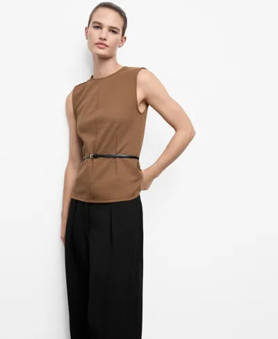 Mango Fitted Top With Wide Straps Medium Brown
