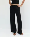 Mango Pull-on Wide Leg Linen Pants In Black