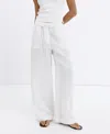 Mango Pull-on Wide Leg Linen Pants In White