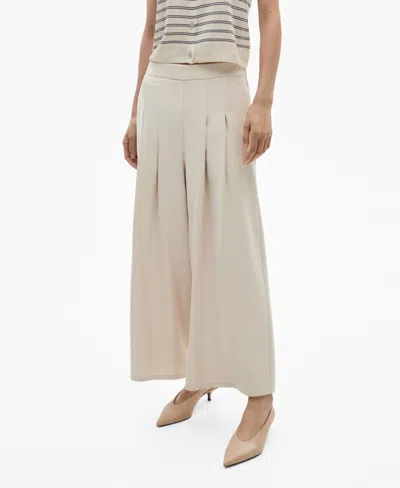Mango Women's Wide Leg Pleated Pants In Beige