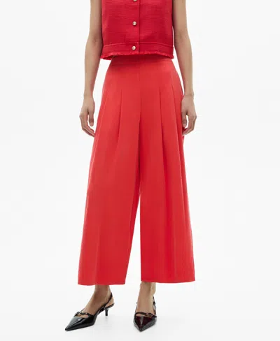 Mango Women's Wide Leg Pleated Pants In Coral Red