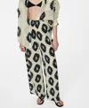 Mango Wideleg Printed Trousers Ecru In Ecru