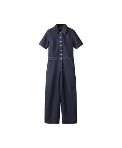 Mango Women's Wide-leg Short-sleeved Denim Jumpsuit In Open Blue