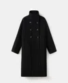 Mango Double Breasted Stand Collar Coat In Black
