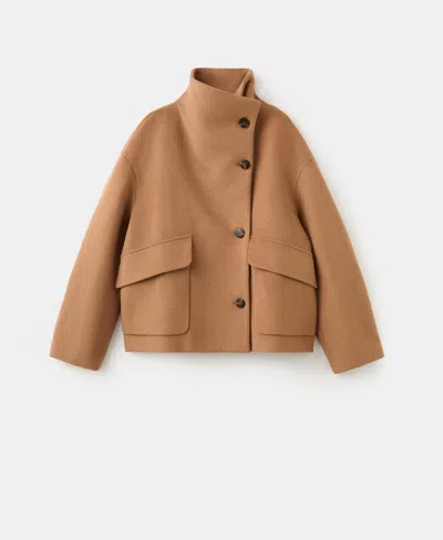 Mango Women's Wool-blend Funnel-neck Coat In Brown