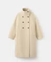 Mango Double Breasted Stand Collar Coat In Neutral