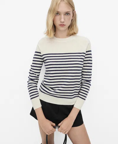 Mango Fine Knit Wool Stripe Sweater In Navy And White