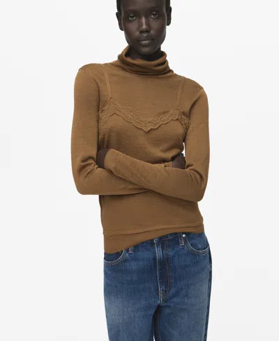 Mango Wool-blend Turtleneck Sweater Ochre In Brown