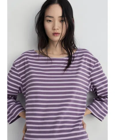 Mango Women's Woven Cotton Striped T-shirt