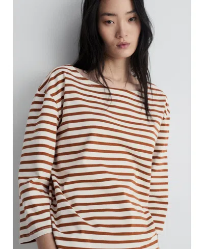 Mango Women's Woven Cotton Striped T-shirt
