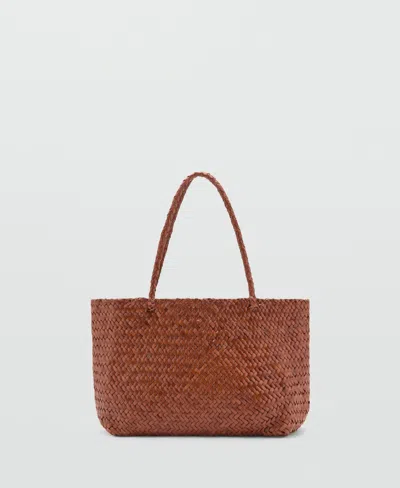 Mango Women's Woven Leather Shopper Bag