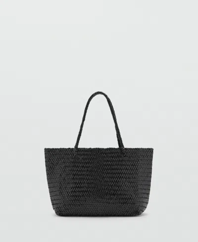 Mango Women's Woven Leather Shopper Bag In Black
