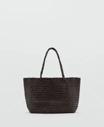 Mango Women's Woven Leather Shopper Bag In Chocolate