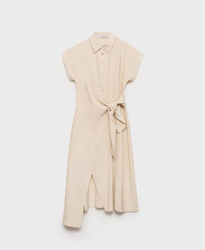 Mango Wrap Shirt Dress Beige