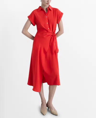 Mango Wrap Shirt Dress Coral Red