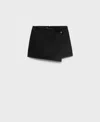 Mango Faux Wrap Denim Skort In Black