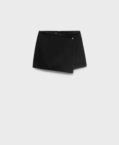 Mango Faux Wrap Denim Skort In Black