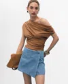 Mango Faux Wrap Denim Skort In Blue