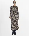 Mango Zebra Flared Dress Brown In Brown