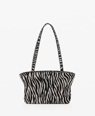 Mango Zebra Print Leather Shoulder Bag In White