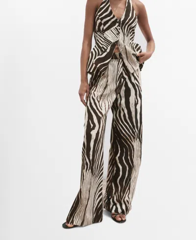 Mango Women's Zebra-print Linen Pants In Brown