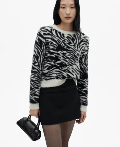 Mango Women's Zebra Round Neck Sweater In Ecru