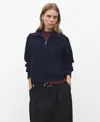 Mango Knitted Sweater With Zip Collar Navy In Blue