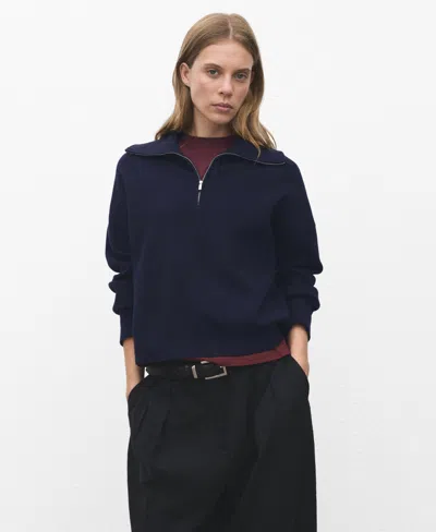 MANGO WOMEN'S ZIP COLLAR KNITTED SWEATER