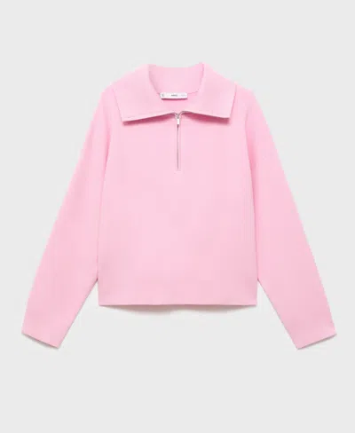 Mango Women's Zip Collar Knitted Sweater In Pink
