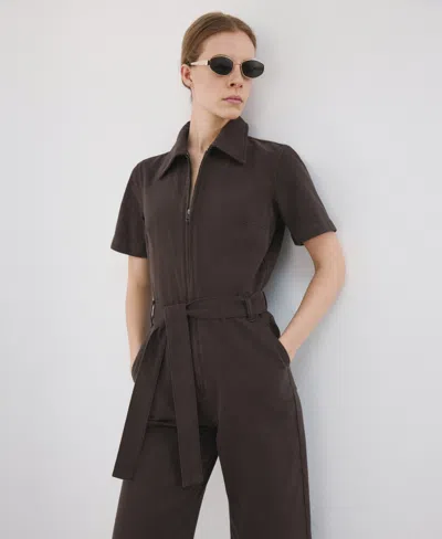 Mango Women's Zip Denim Jumpsuit In Brown