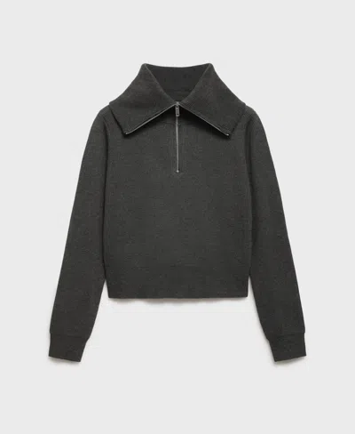 Mango Women's Zip Detail High Neck Sweater In Charcoal