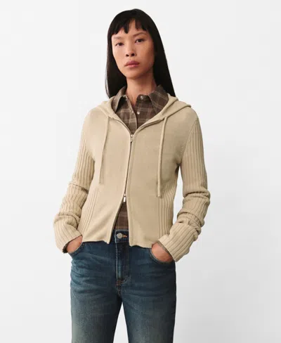 Mango Women's Zip Hooded Cardigan In Ecru