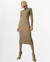 Mango Vladi Quarter Zip Long Sleeve Midi Sweater Dress In Khaki